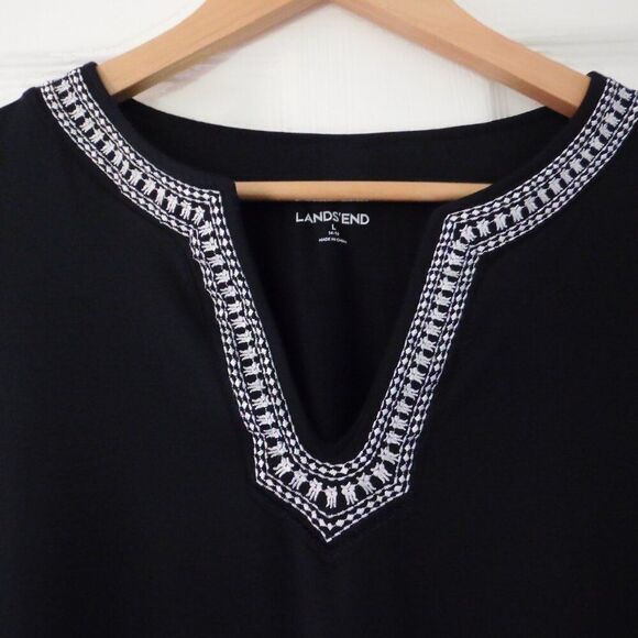 Lands' End Long Sleeve Swim Cover Up Rashguard Shirt Tunic Black Sz Large - Picture 2 of 5